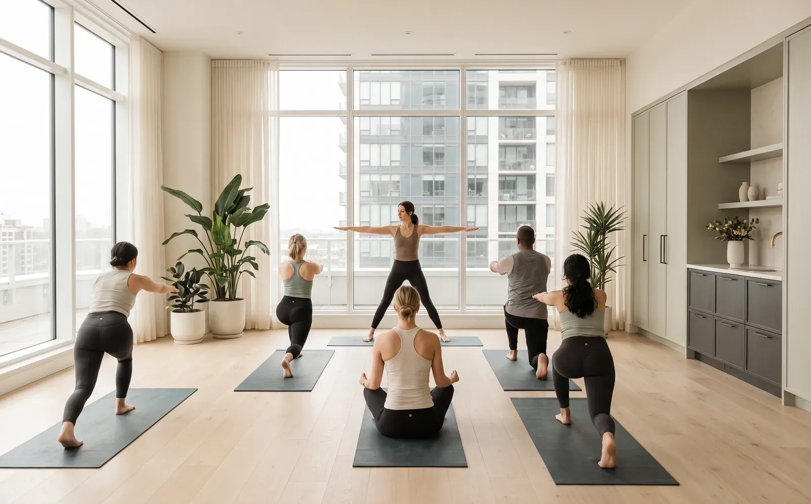 Group class in a residential amenity space